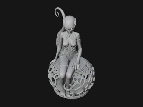 Seated Alien Woman Statue Design 3 - 3D Print Model 3D Print Model