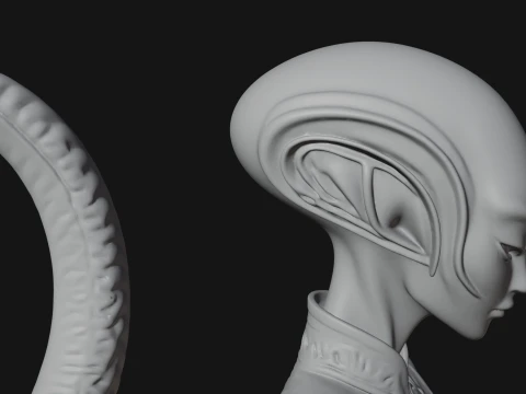 Seated Alien Woman Statue Design 3 - 3D Print Model 3D Print Model