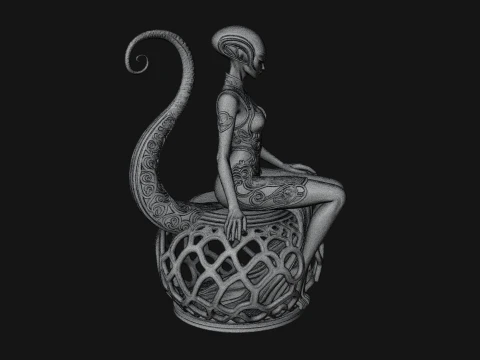 Seated Alien Woman Statue Design 3 - 3D Print Model 3D Print Model