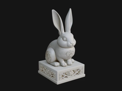 Rabbit on Pedestal Statue Design 3 - 3D Print Model Modelo de impresión 3D