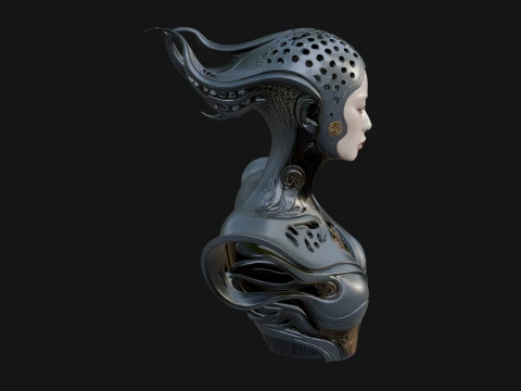 Biomechanical Alien Bust Statue Design 9 - 3D Print Model 3D Druckmodell