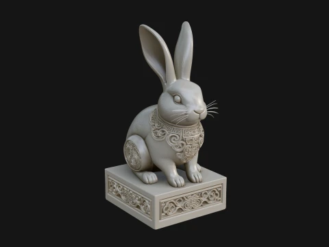 Rabbit on Pedestal Statue Design 4 - 3D Print Model 3D Print Model