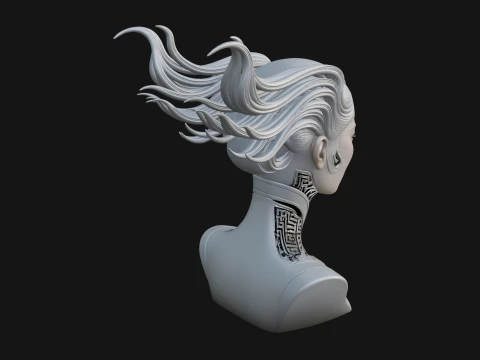 Flame Hair Abstract Bust Statue Design 4 - 3D Print Model Modelo de impresión 3D