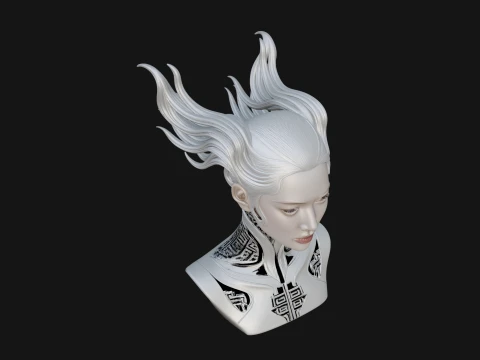 Flame Hair Abstract Bust Statue Design 4 - 3D Print Model 3D Print Model