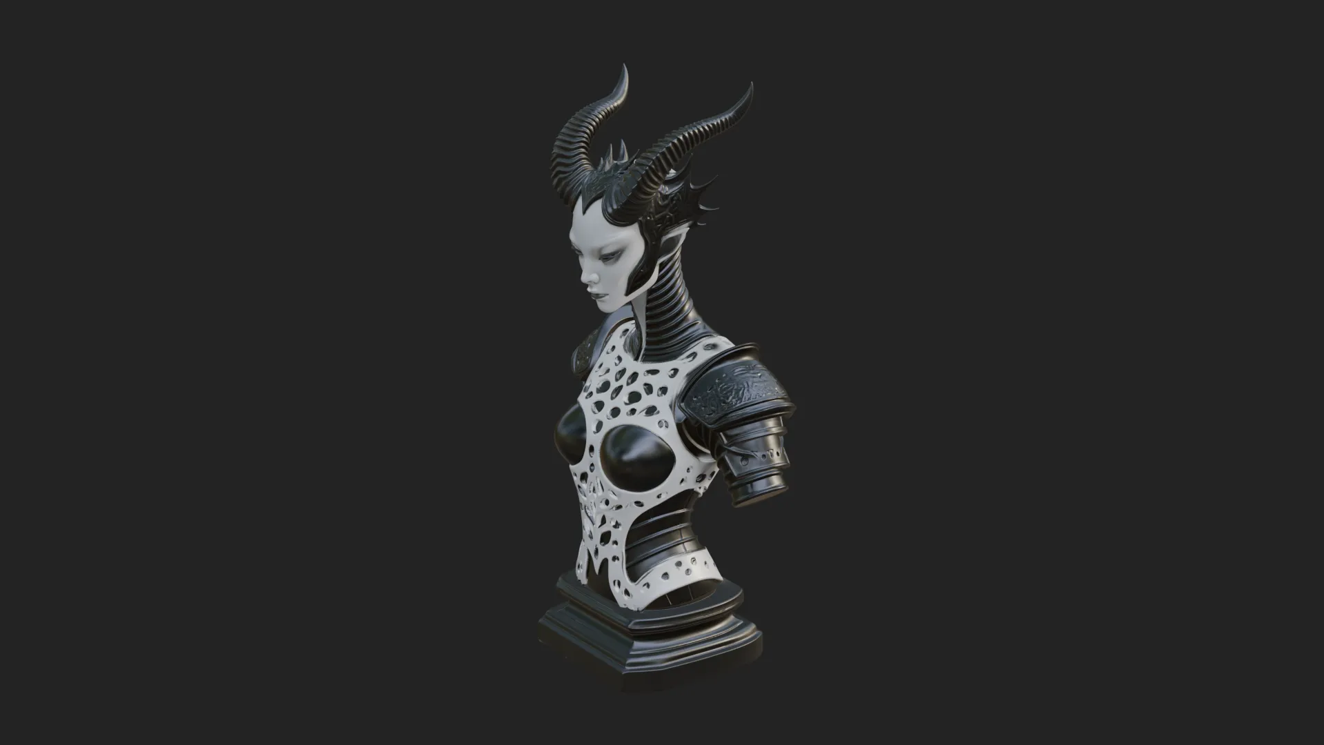 Horned Demoness Bust Statue Design 5 - 3D Print Model 3D Print Model .c4d .max .obj .3ds .fbx .stl .blend