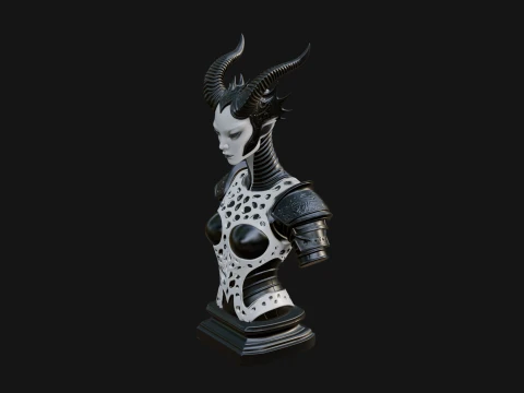 Horned Demoness Bust Statue Design 5 - 3D Print Model Modelo de impresión 3D