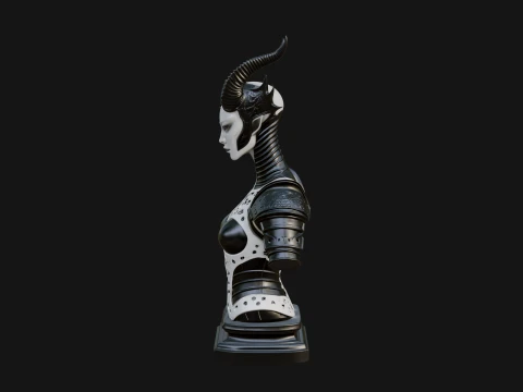 Horned Demoness Bust Statue Design 5 - 3D Print Model 3D Print Model