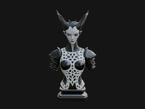 Horned Demoness Bust Statue Design 5 - 3D Print Model 3D Print Model