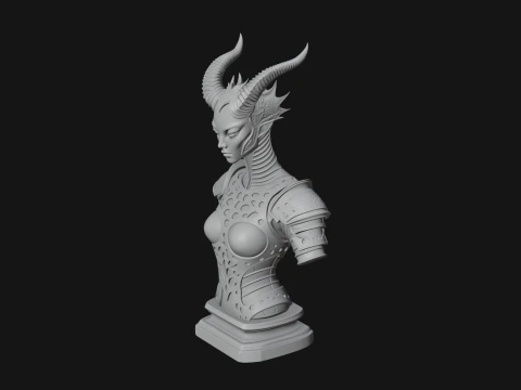 Horned Demoness Bust Statue Design 5 - 3D Print Model 3D Print Model