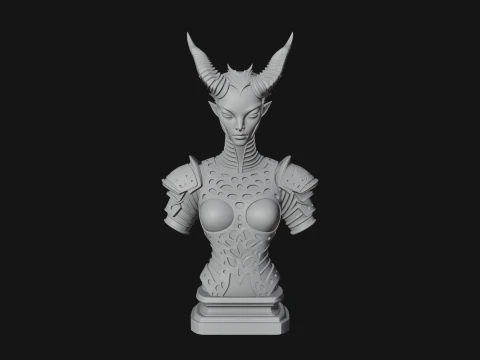 Horned Demoness Bust Statue Design 5 - 3D Print Model 3D Print Model