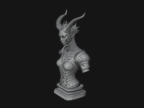Horned Demoness Bust Statue Design 5 - 3D Print Model 3D Print Model