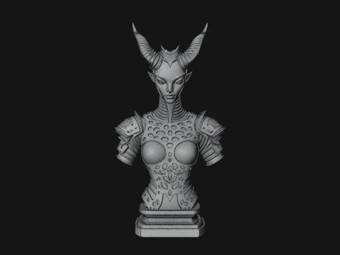 Horned Demoness Bust Statue Design 5 - 3D Print Model 3D Print Model