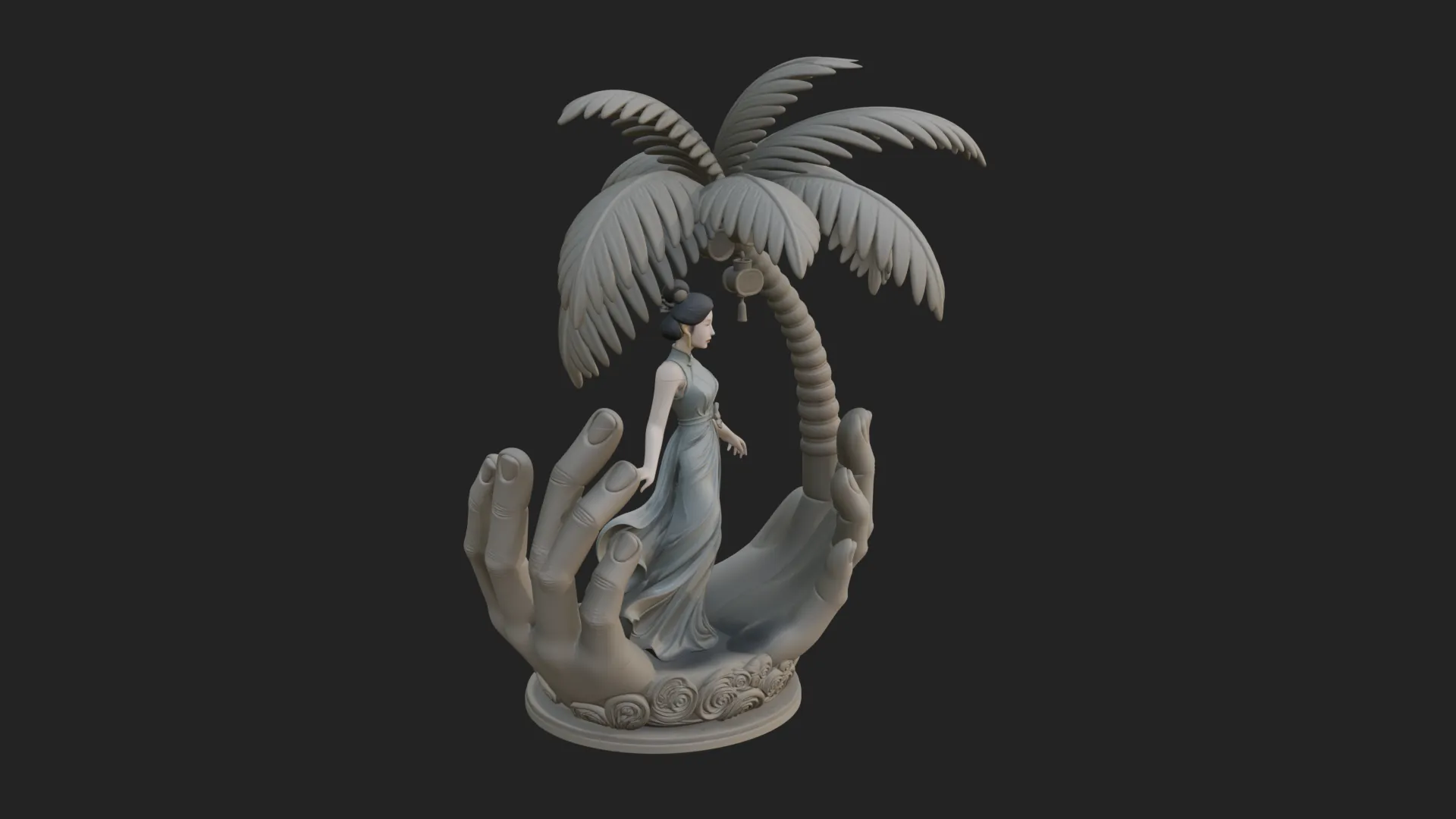 Hands Holding Palm Tree Statue Design 4 - 3D Print Model 3D Print Model .c4d .max .obj .3ds .fbx .stl .blend 
