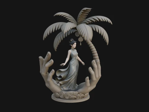 Hands Holding Palm Tree Statue Design 4 - 3D Print Model 3D Print Model