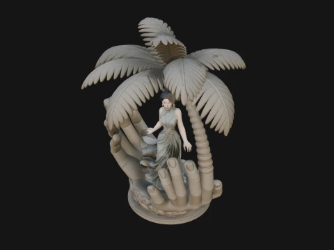 Hands Holding Palm Tree Statue Design 4 - 3D Print Model 3D Print Model