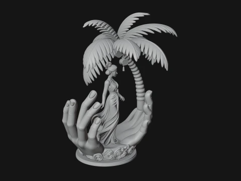 Hands Holding Palm Tree Statue Design 4 - 3D Print Model 3D Print Model