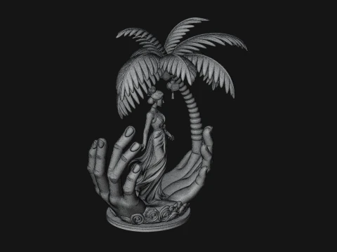 Hands Holding Palm Tree Statue Design 4 - 3D Print Model 3D Print Model