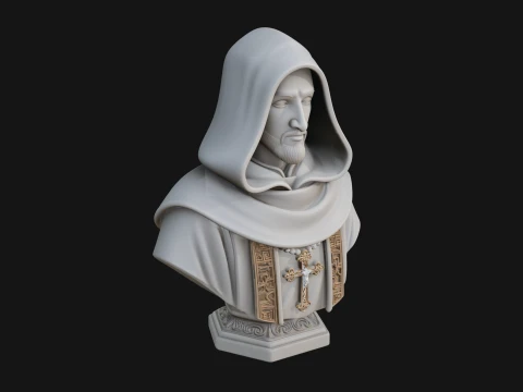 Hooded Monk Bust Statue Design 3 - 3D Print Model 3D Print Model