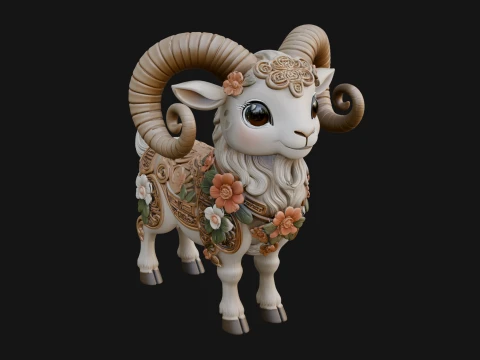 Floral Chibi Ram Statue Design 4 - 3D Print Model 3D Print Model