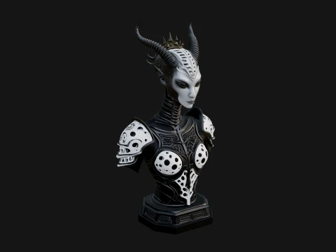 Horned Demoness Bust Statue Design 6 - 3D Print Model 3D Print Model