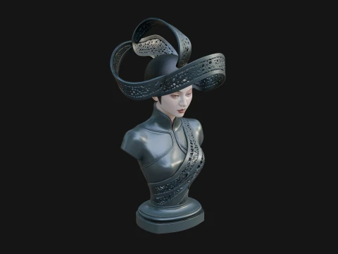 Ethereal Lace Woman Bust Statue Design 3 - 3D Print Model 3D Print Model