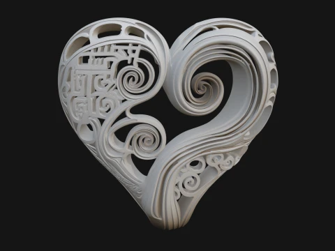 Ornate Swirling Heart Statue Design 4 - 3D Print Model 3D Print Model