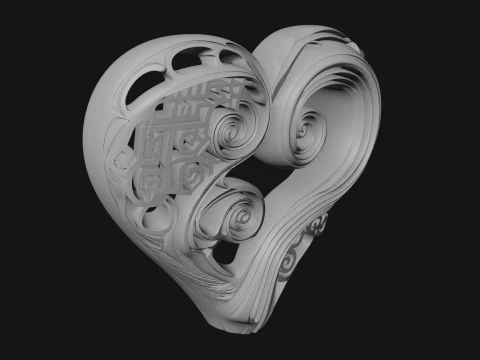 Ornate Swirling Heart Statue Design 4 - 3D Print Model 3D Print Model