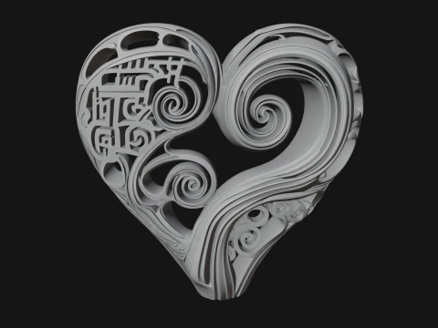 Ornate Swirling Heart Statue Design 4 - 3D Print Model 3D Print Model