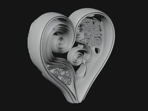 Ornate Swirling Heart Statue Design 4 - 3D Print Model 3D Print Model