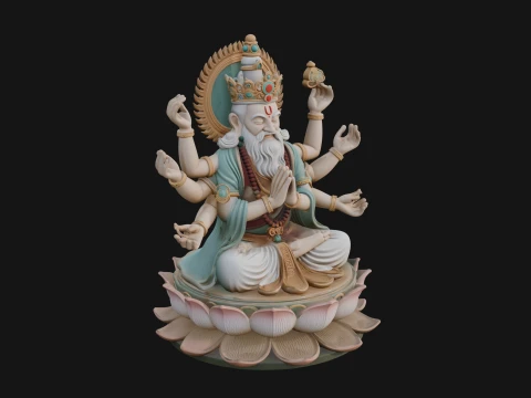 Brahma on Lotus Throne Statue Design 7 - 3D Print Model 3D Print Model