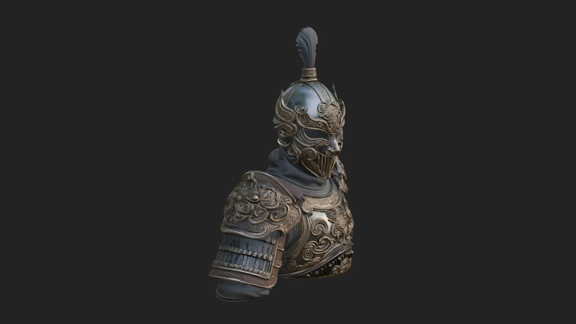 Ornate Asian Armor Bust Statue Design 4 - 3D Print Model 3D Print Model .c4d .max .obj .3ds .fbx .stl .blend