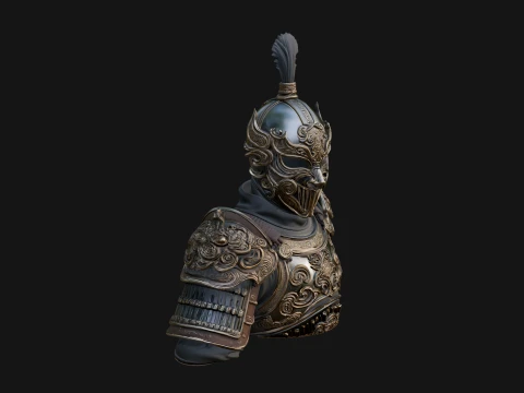 Ornate Asian Armor Bust Statue Design 4 - 3D Print Model Model do druku 3D