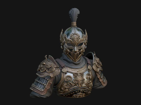 Ornate Asian Armor Bust Statue Design 4 - 3D Print Model 3D Print Model