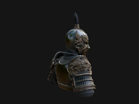 Ornate Asian Armor Bust Statue Design 4 - 3D Print Model 3D Print Model