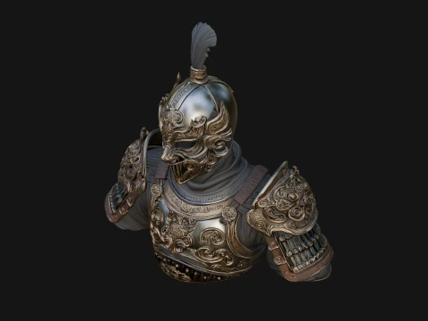Ornate Asian Armor Bust Statue Design 4 - 3D Print Model 3D Print Model