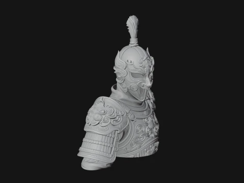 Ornate Asian Armor Bust Statue Design 4 - 3D Print Model 3D Print Model