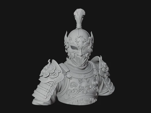 Ornate Asian Armor Bust Statue Design 4 - 3D Print Model 3D Print Model