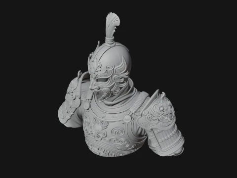 Ornate Asian Armor Bust Statue Design 4 - 3D Print Model 3D Print Model
