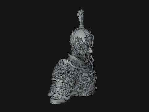 Ornate Asian Armor Bust Statue Design 4 - 3D Print Model 3D Print Model