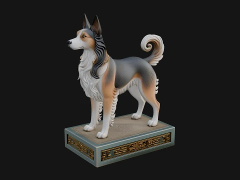 Dog on Pedestal Statue Design 3 - 3D Print Model 3D Print Model