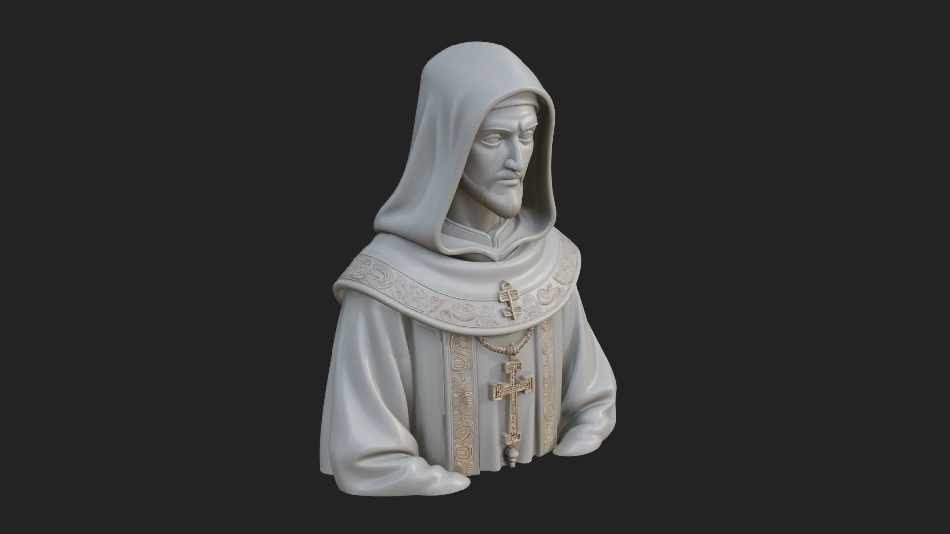 Hooded Monk Bust Statue Design 4 - 3D Print Model 3D Print Model .c4d .max .obj .3ds .fbx .stl .blend 