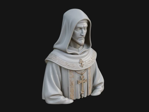 Hooded Monk Bust Statue Design 4 - 3D Print Model 3D Print Model