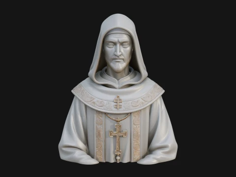 Hooded Monk Bust Statue Design 4 - 3D Print Model 3D Print Model