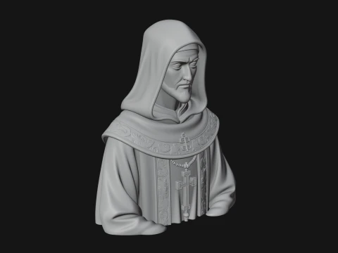 Hooded Monk Bust Statue Design 4 - 3D Print Model 3D Print Model