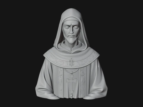 Hooded Monk Bust Statue Design 4 - 3D Print Model 3D Print Model