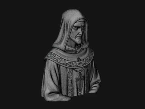 Hooded Monk Bust Statue Design 4 - 3D Print Model 3D Print Model