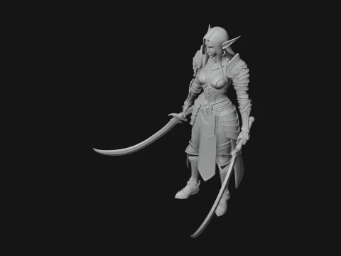 Dark Elf Warrior Woman Statue Design 5 - 3D Print Model 3D Print Model