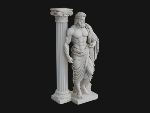 Greek Philosopher with Column Statue Design 3 - 3D Print Model 3D Print Model