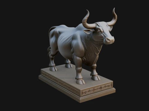 Bull on Pedestal Statue Design 3 - 3D Print Model 3D Baskı Modeli
