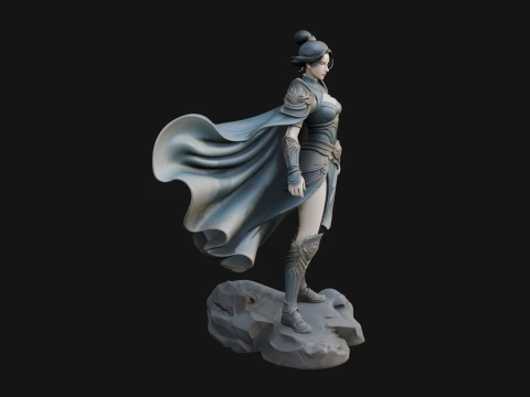 Caped Woman Warrior Statue Design 2 - 3D Print Model 3D Print Model